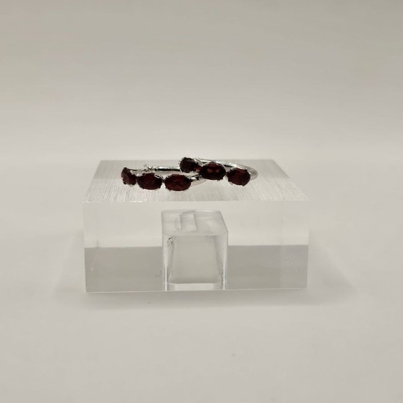 10k White Gold Genuine Garnet Hoop Earrings - Picture 4 of 6